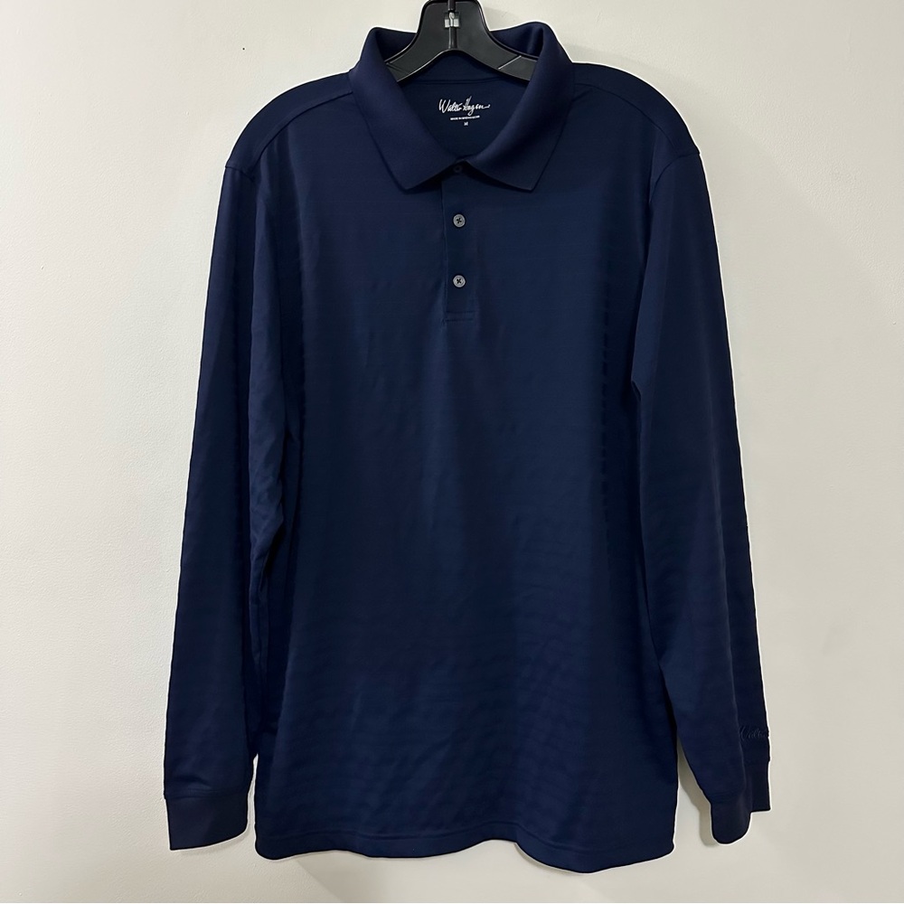 Walter Hagen Essentials Long Sleeve Golf Shirt Size Medium Blue‎ Stripe